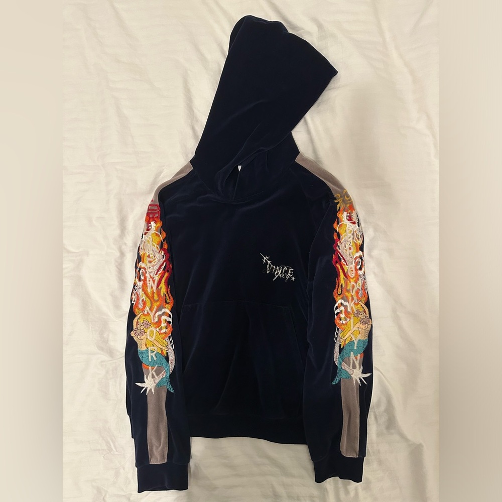 Doublet Blue velvet embroidered hoodie